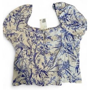 H&M Floral Blue and White Women's Top